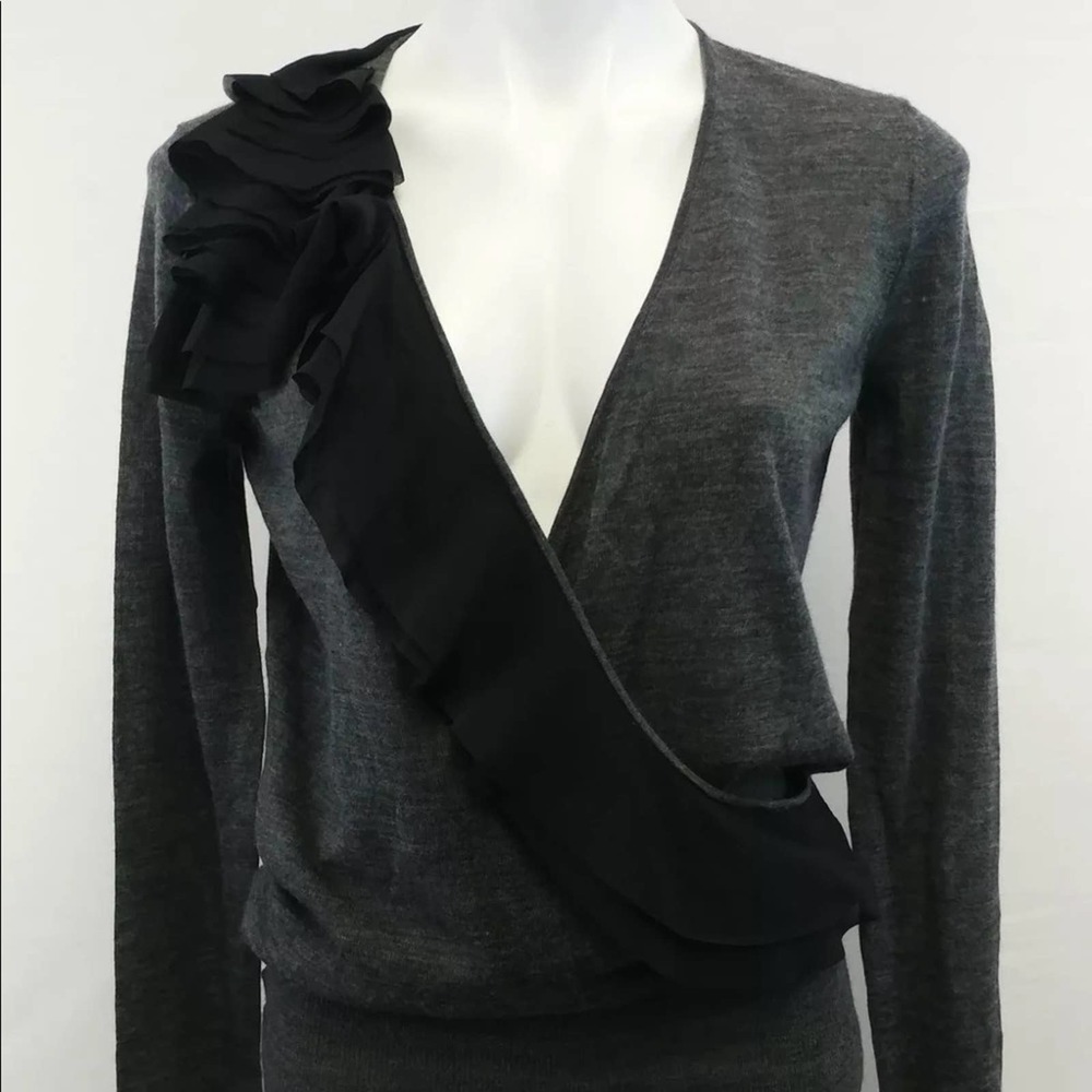 Ann Taylor LOFT gray ruffled wool sweater XS